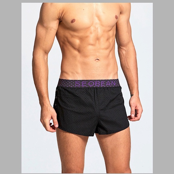 SEOBEAN MENS BLACK MESH SHORTS SIDE SPLITS WITH SNAPS ATHLETIC BEACH TRUNKS - Picture 3 of 14